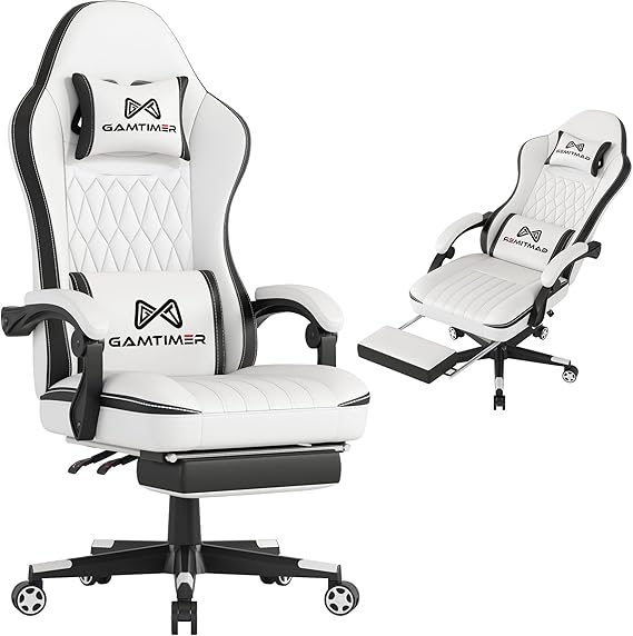 Gaming Chair with Footrest - Ergonomic PU Leather Computer Chair with Lumbar Support