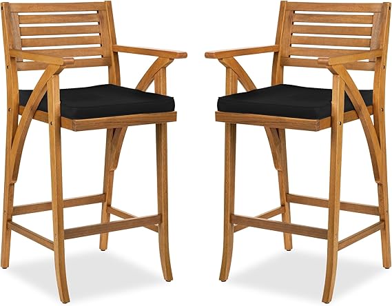 Outdoor Acacia Wood Bar Stools Set of 2