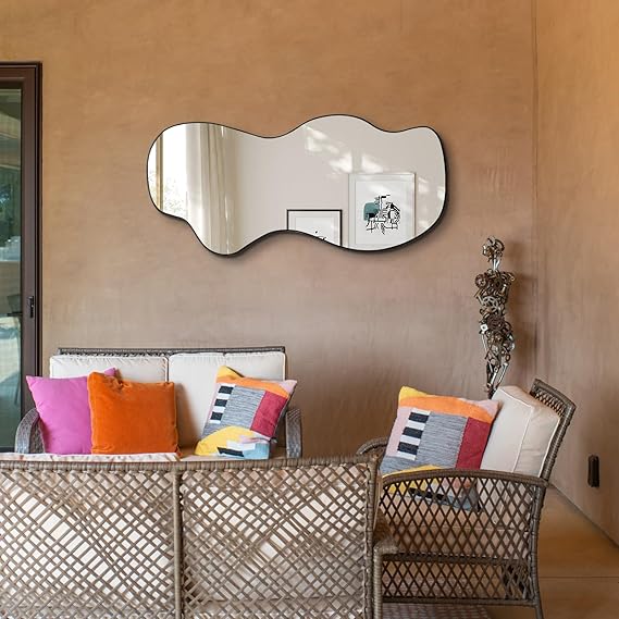 Irregular Asymmetrical Wall Mirror 47x21.6 Black
