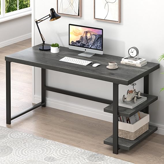 White Computer Desk with Storage Shelf 53 Inch