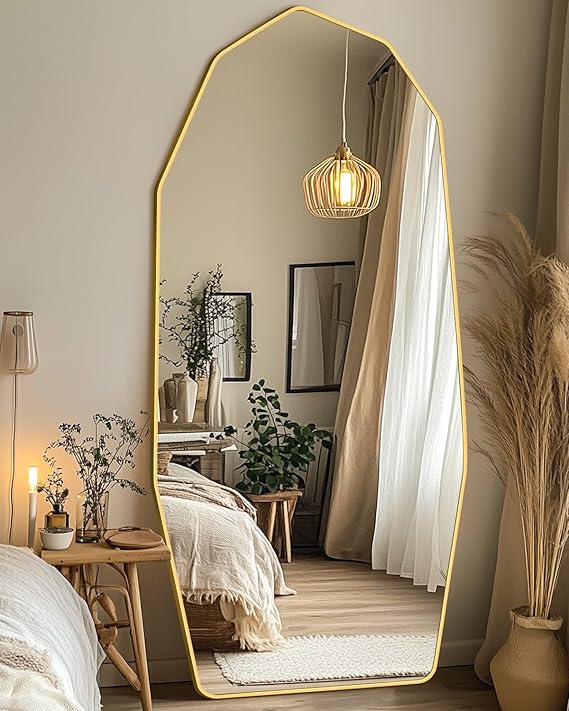 Full Length Mirror 71x28 Irregular Diamond Shape Black Aluminum Frame