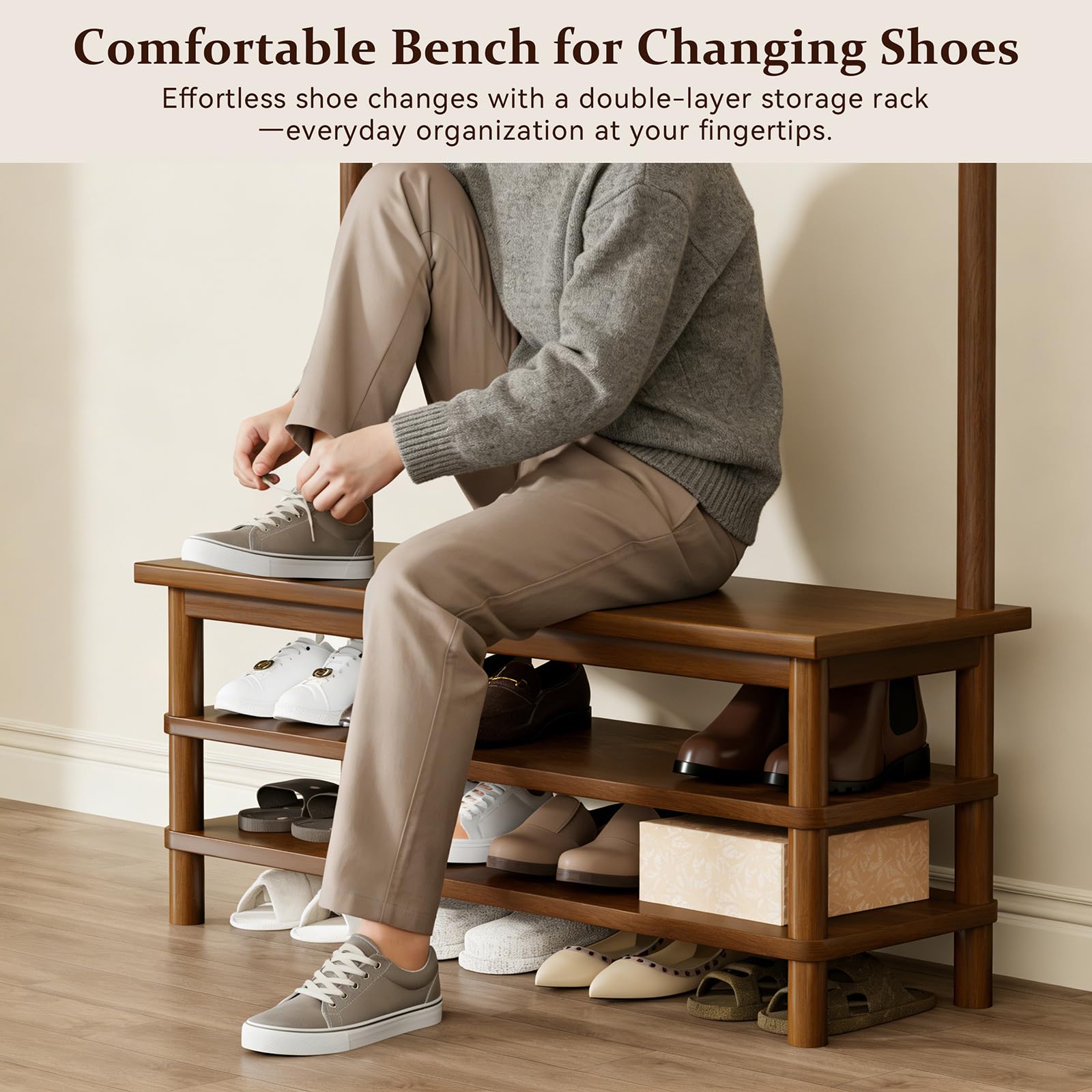 3-in-1 Hall Tree with Shoe Storage Bench