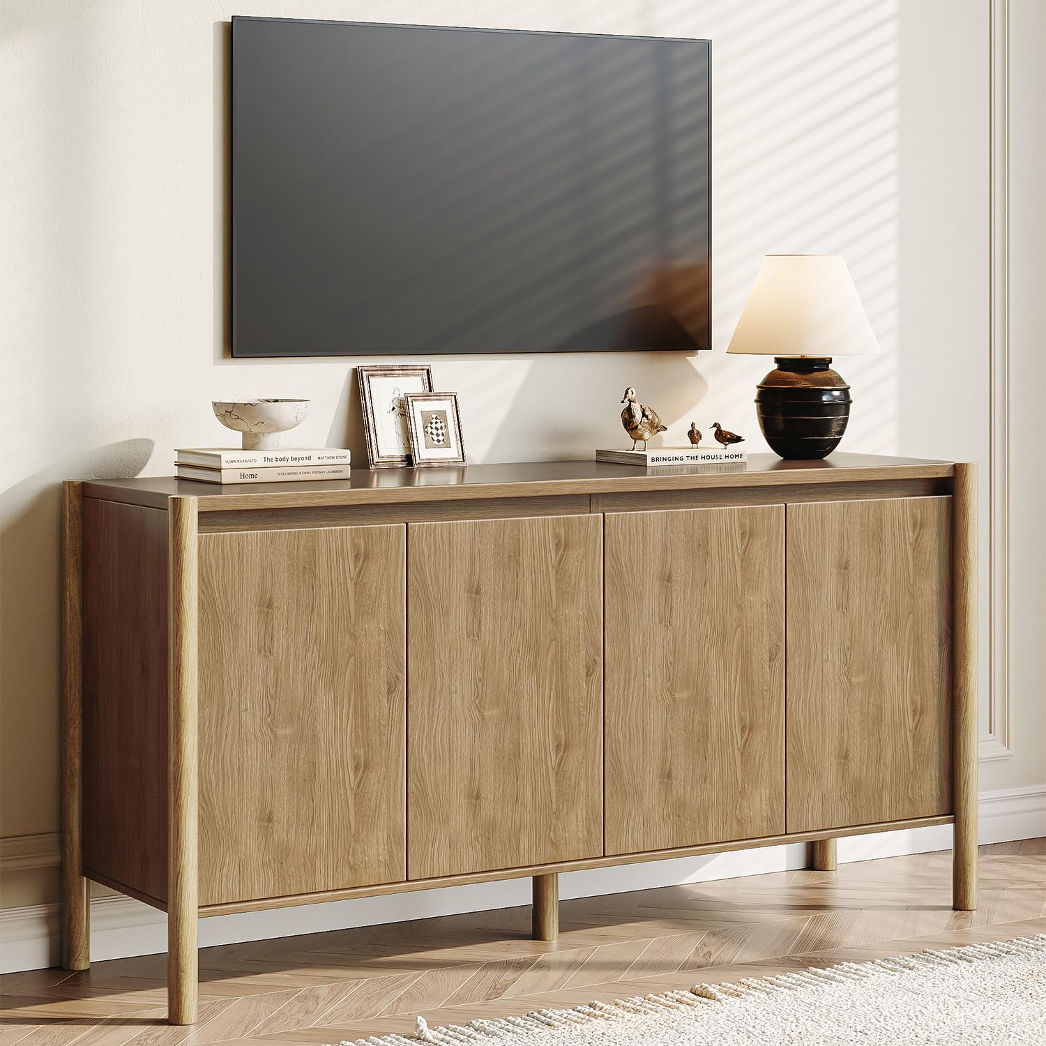 59" Mid Century Sideboard Cabinet with 4 Doors