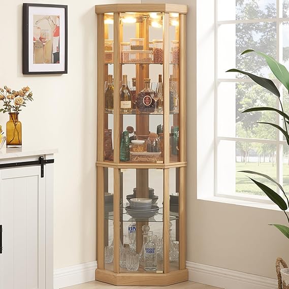 Lighted Glass Curio Cabinet with Adjustable Shelves
