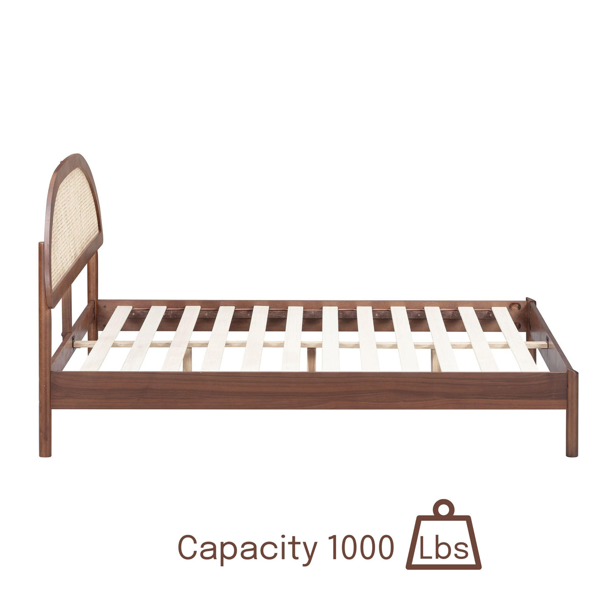 Wooden Bed Frame with Headboard and Natural Rattan King