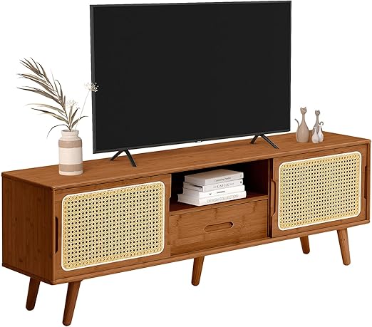 Bamboo TV Stand with Storage for TVs up to 65 Inches