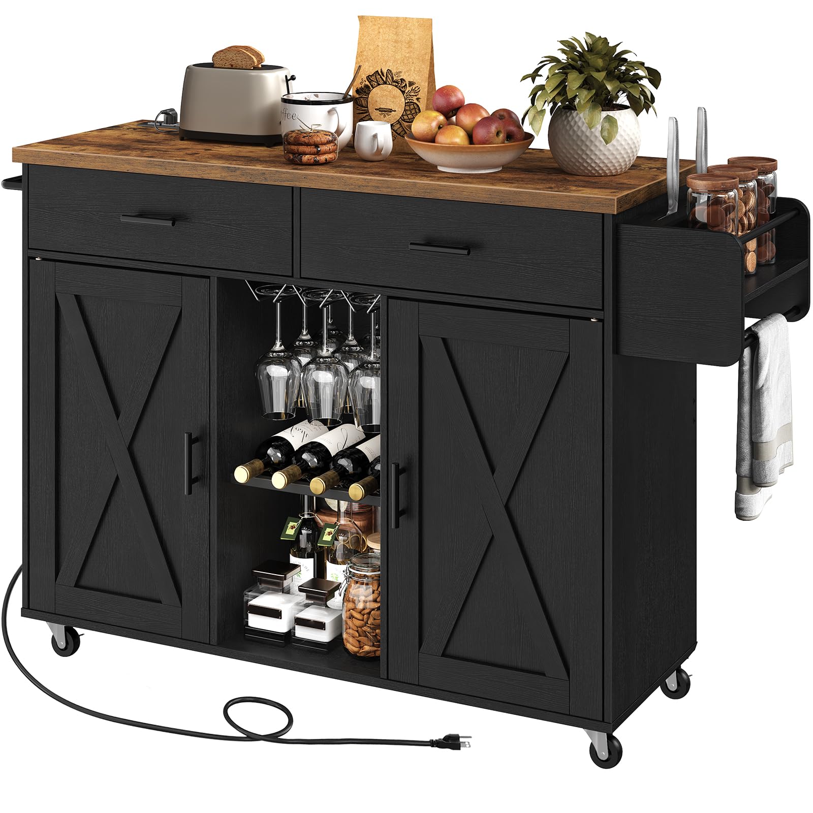 Rolling Kitchen Island with Power Outlet