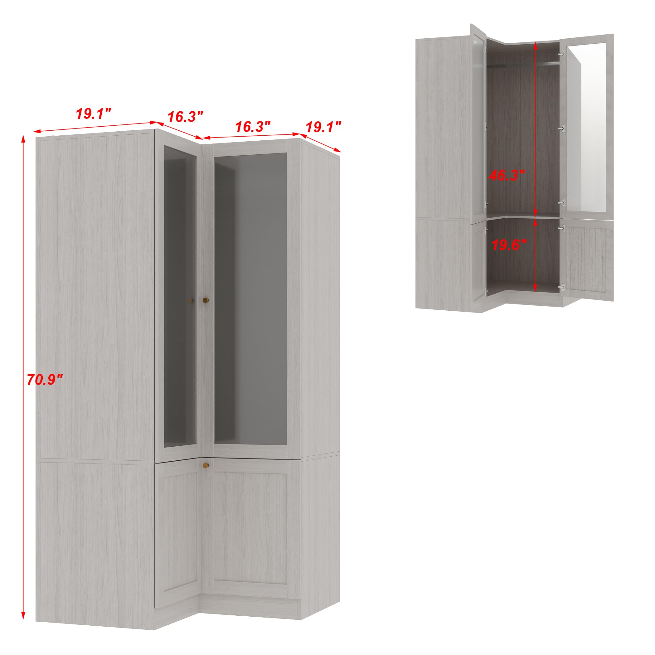Corner Wardrobe Cabinet with Frosted Glass Doors