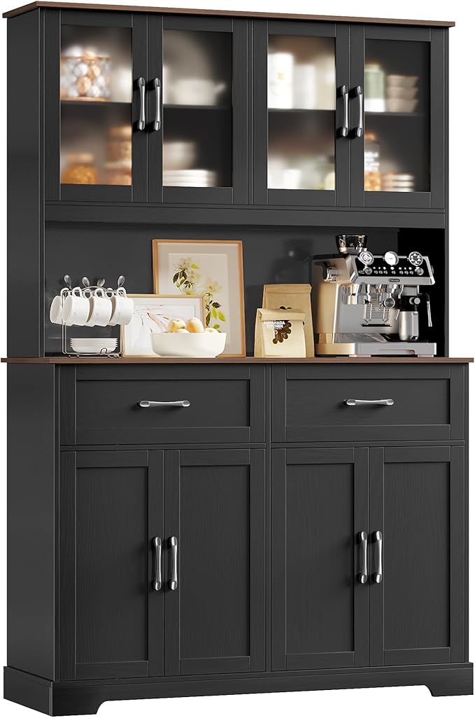 71" Farmhouse Kitchen Pantry Cabinet with Microwave Stand