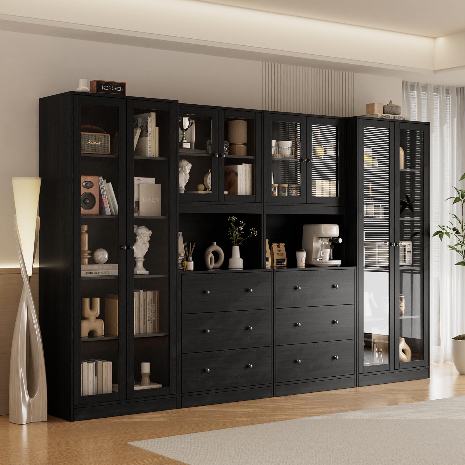 Modular Storage Cabinet System with Glass Doors and Drawers