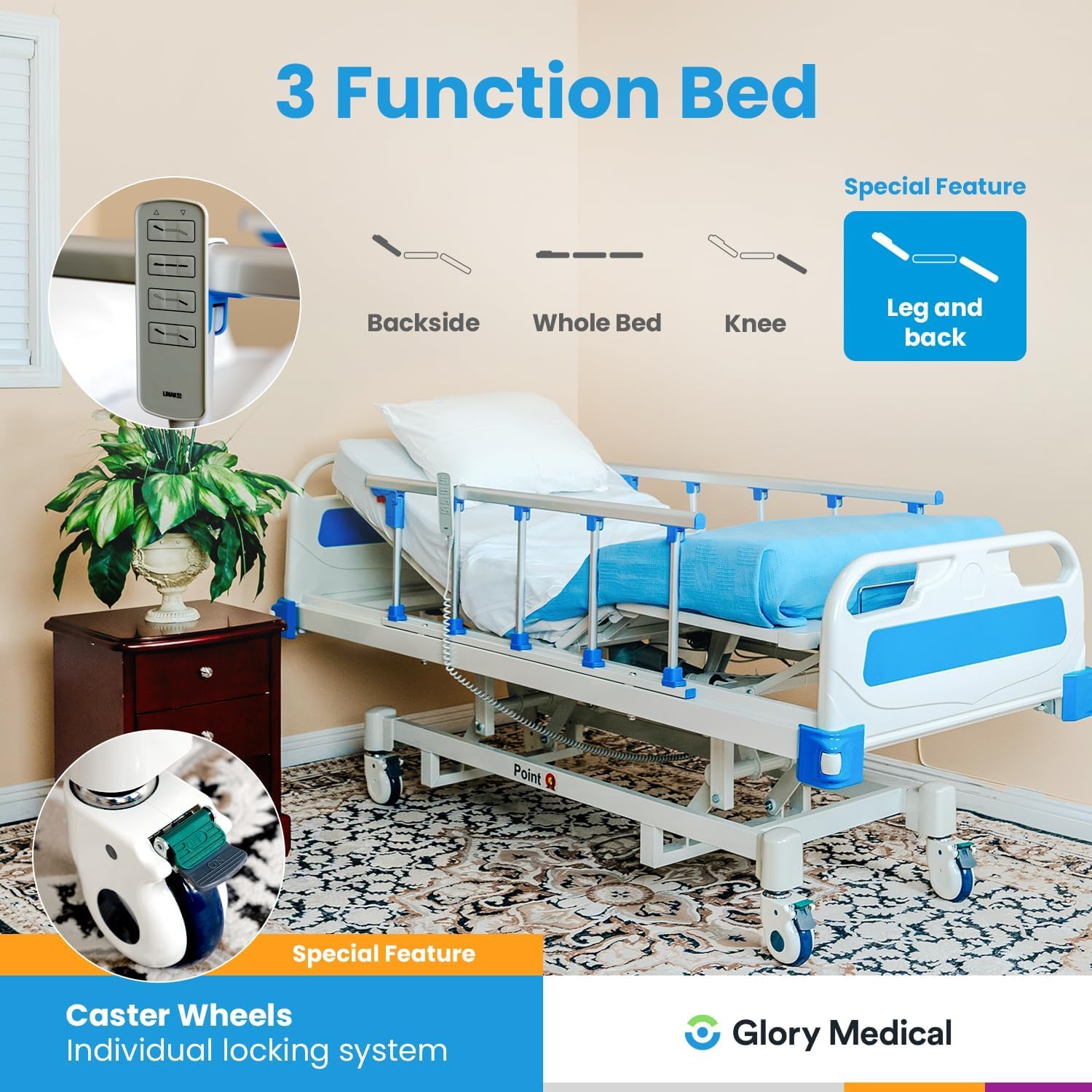 Full Electric Hospital Bed with Foam Mattress and Alternating Pressure Topper