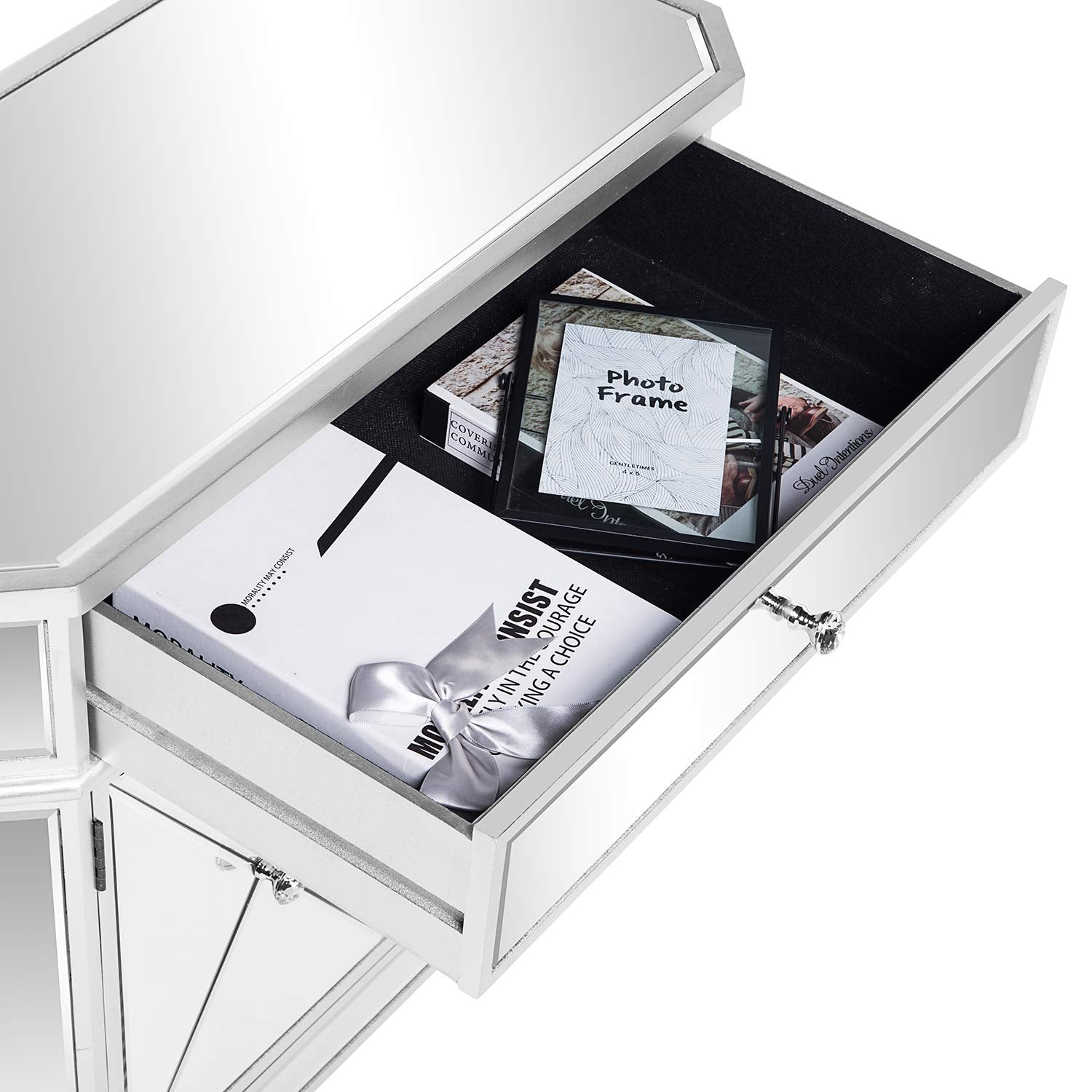 Mirrored Nightstand with Drawer and Two Doors