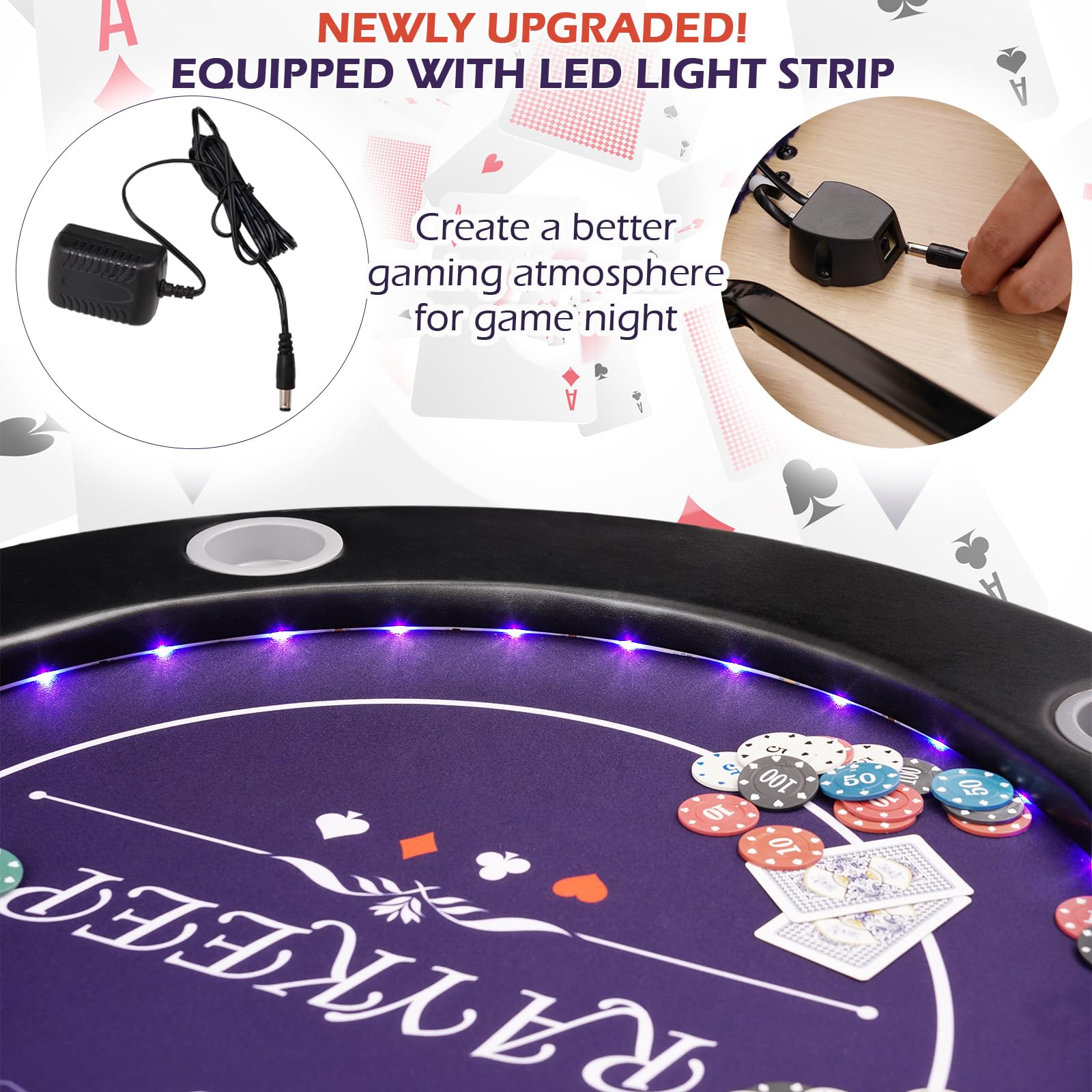 LED Poker Table 8 Player Foldable