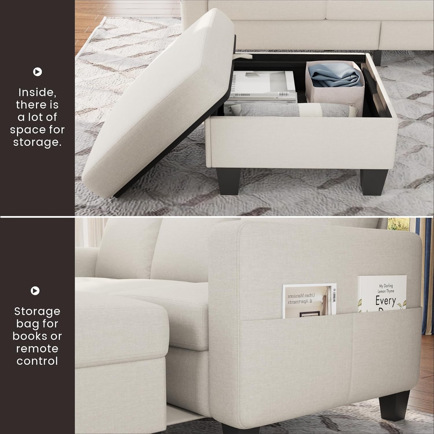 L-Shaped Sectional Sofa with Storage Ottoman