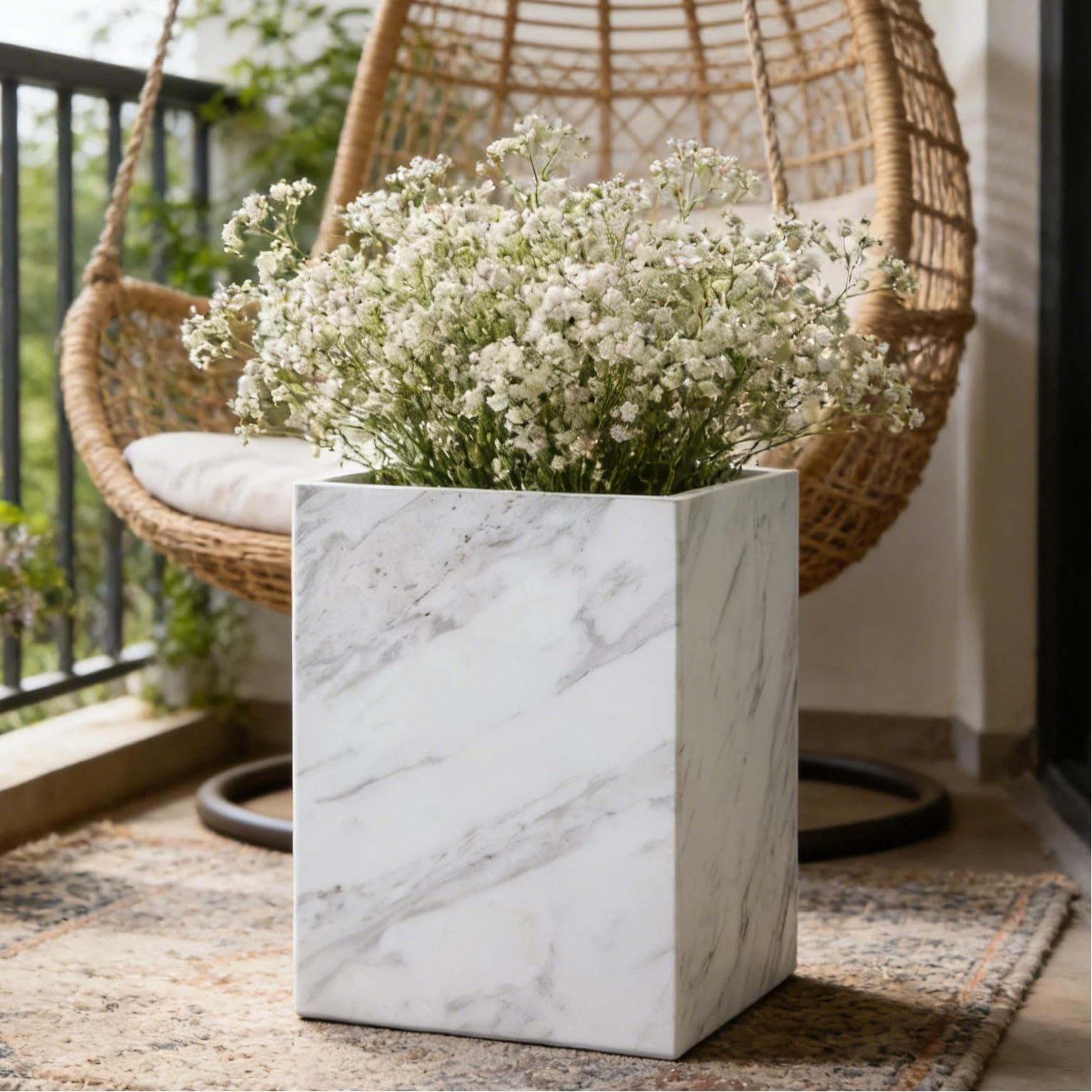 White Marble Wastebasket Rectangular Trash Can