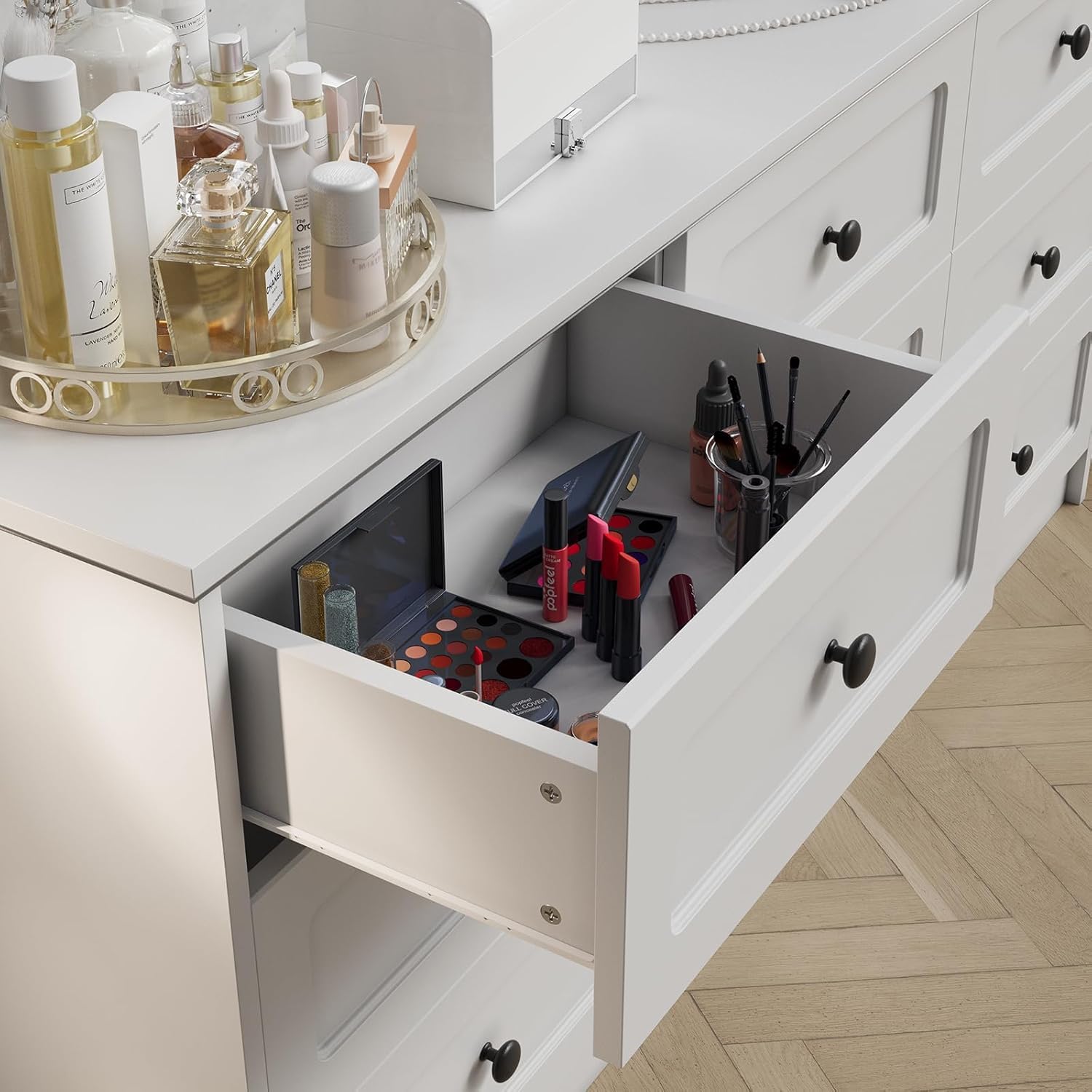 63 Inch 9 Drawer Tall Dresser White