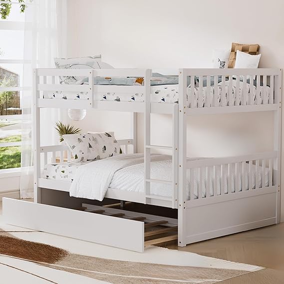 Full Over Full Bunk Bed with Trundle and Safety Rails