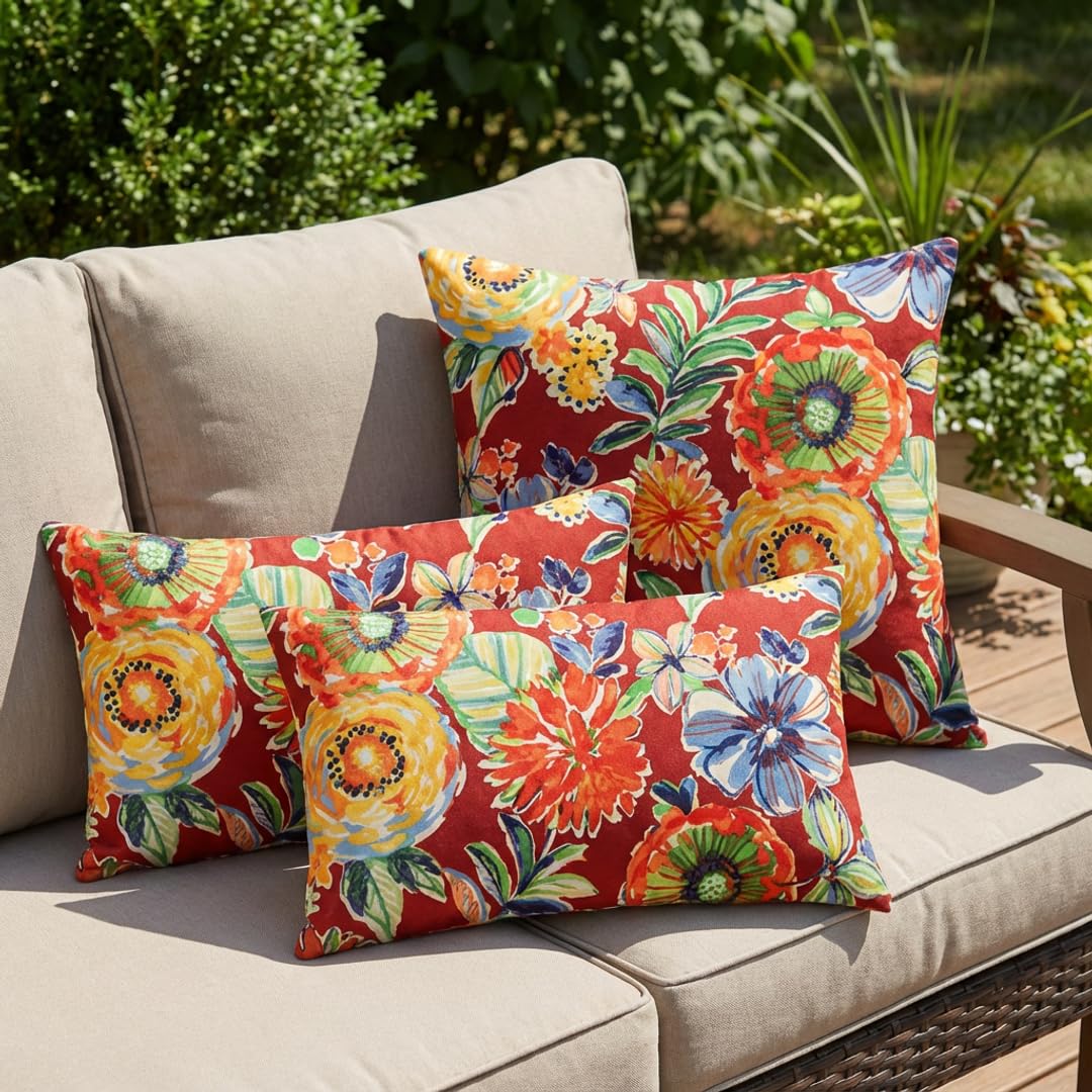 Outdoor Throw Pillows Set of 4 - Colsen Berry Floral