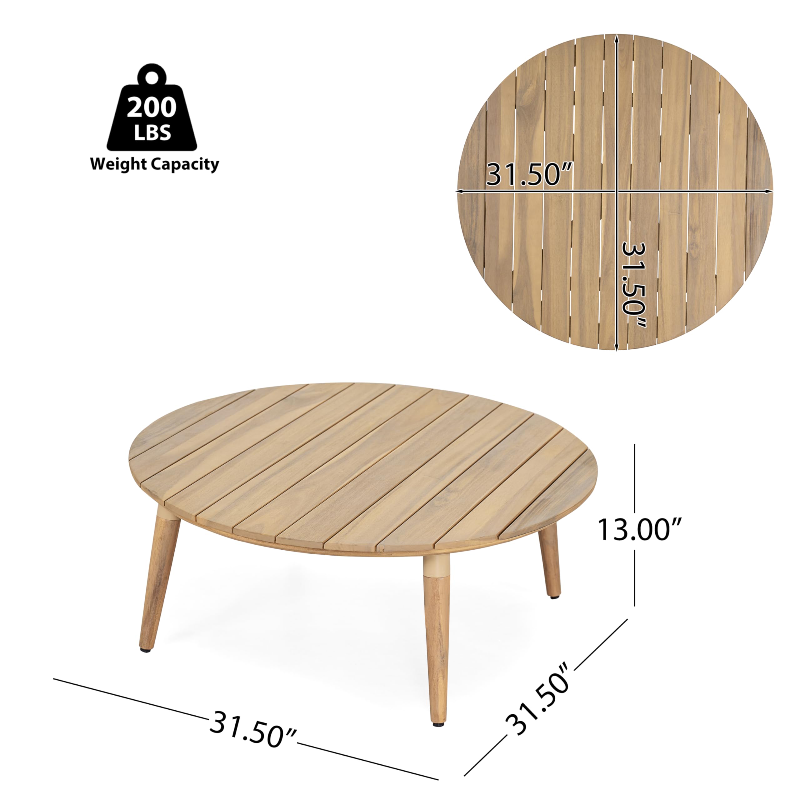 Round Acacia Wood Outdoor Coffee Table