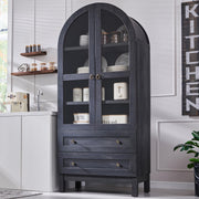 71" Tall Arched Kitchen Pantry Cabinet with Glass Doors