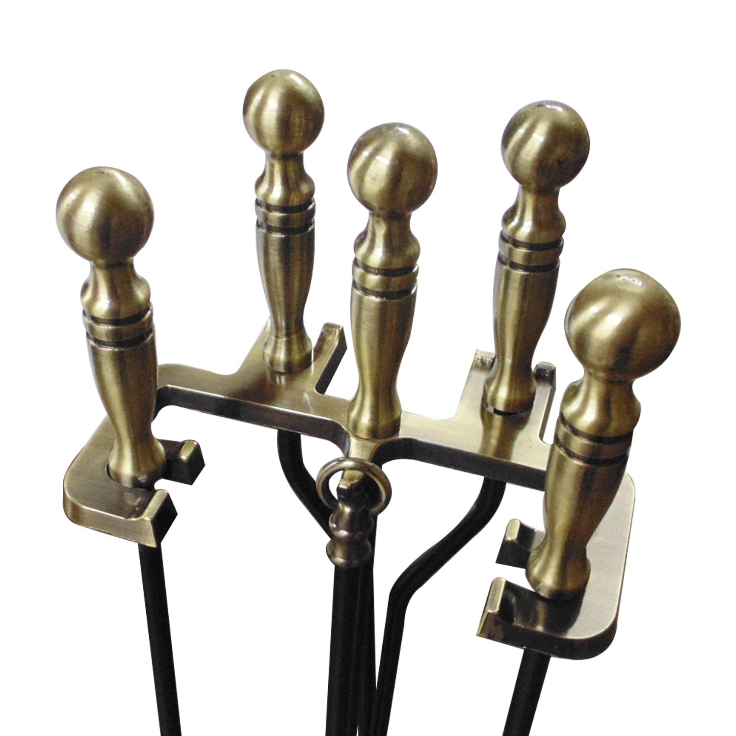 Antique Brass Fireplace Tool Set - 5 Piece