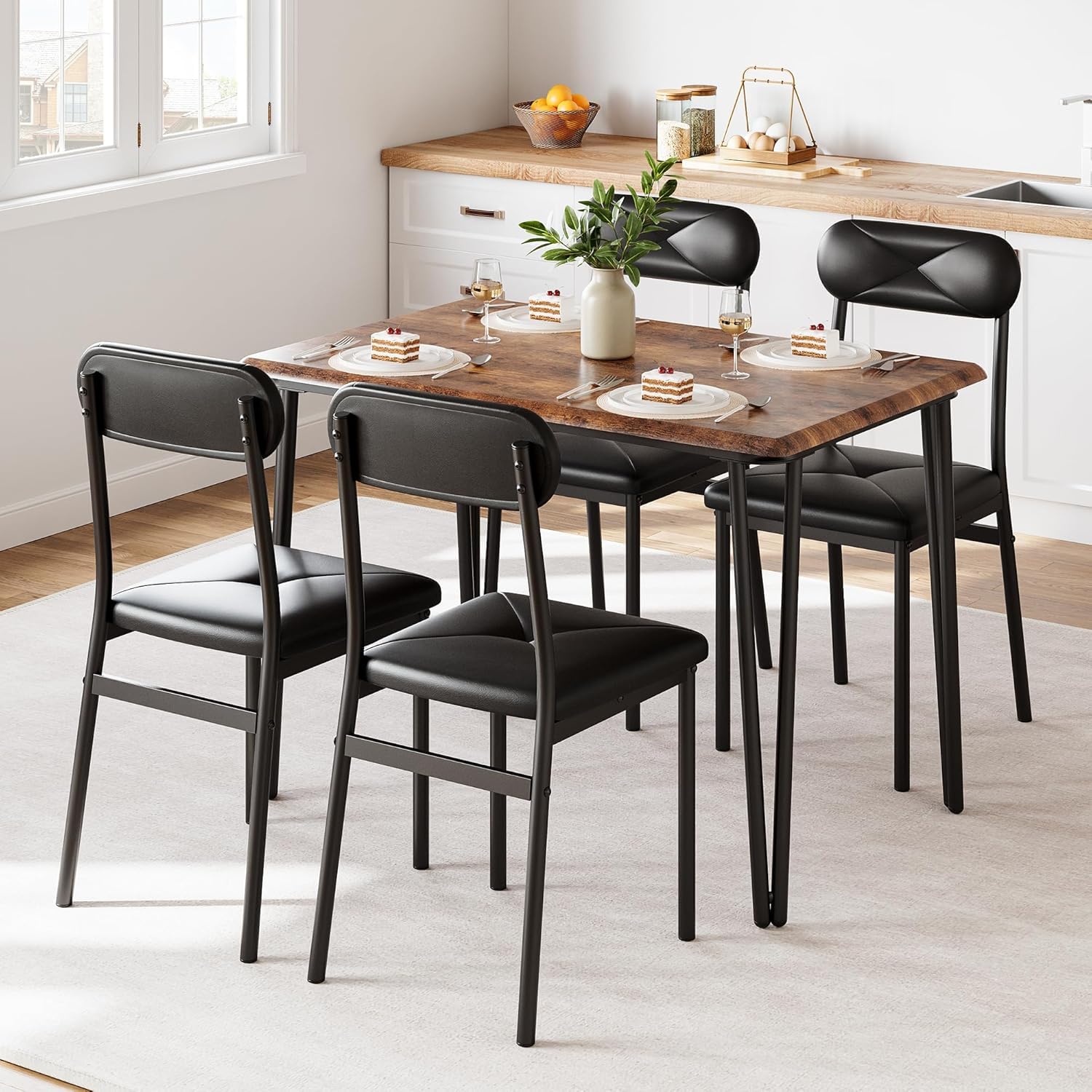 5 Piece Dining Table Set with Upholstered Chairs