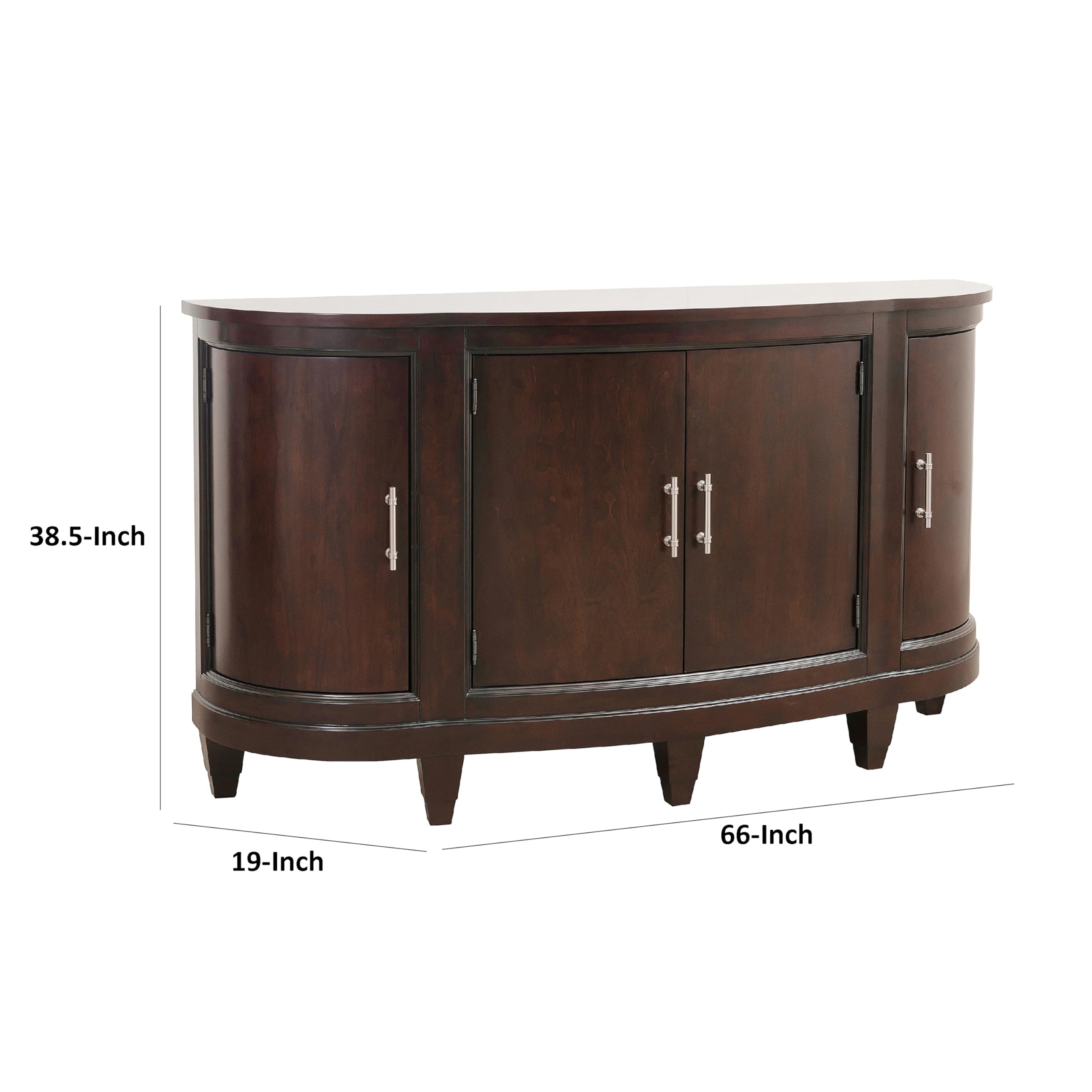 Curved Sideboard Buffet Server 4 Door Cherry Brown 66 Inch
