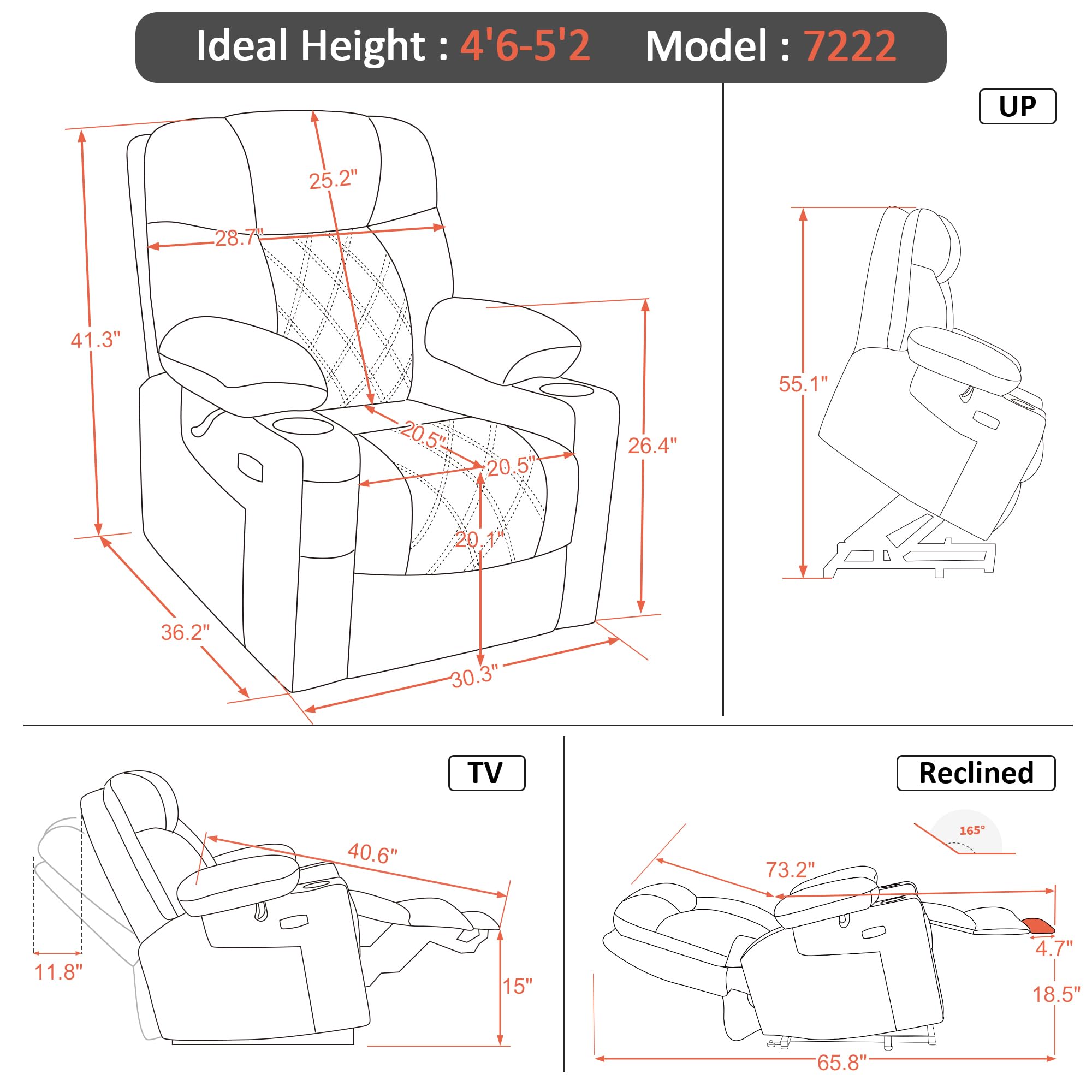 Small Triple Motor Power Lift Recliner with Massage and Heating