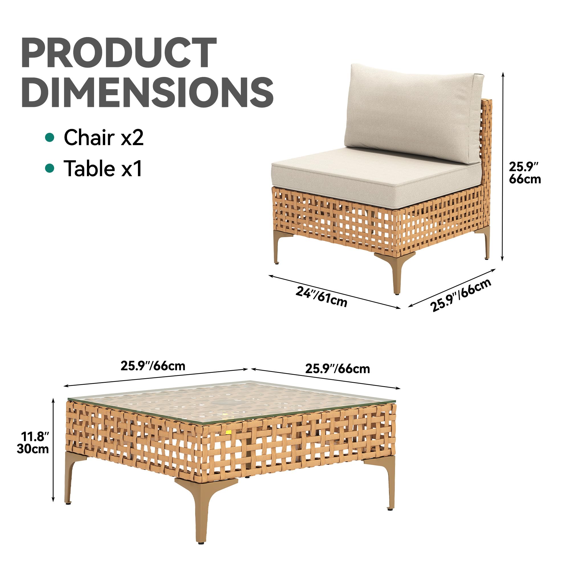 3-Piece Wicker Patio Furniture Set with Solar Light Table