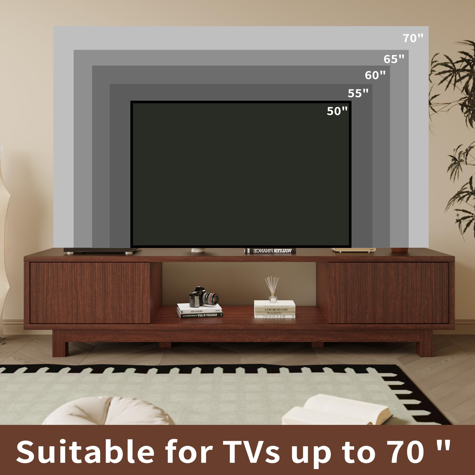 70" TV Stand with Storage and Open Shelves