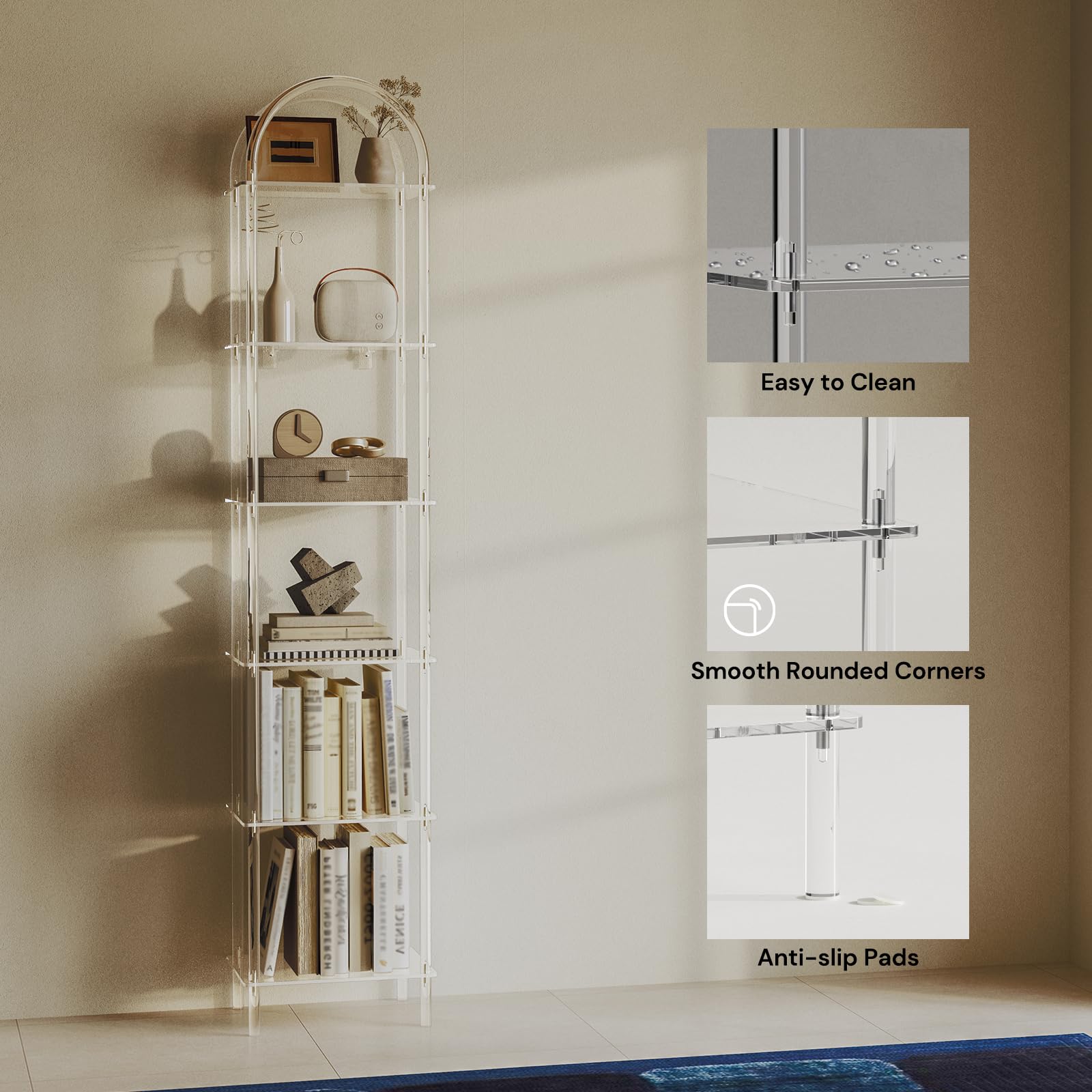 6-Tier Acrylic Arched Bookcase Clear