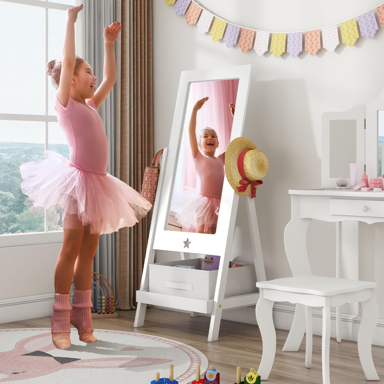 Kids Standing Mirror with Storage