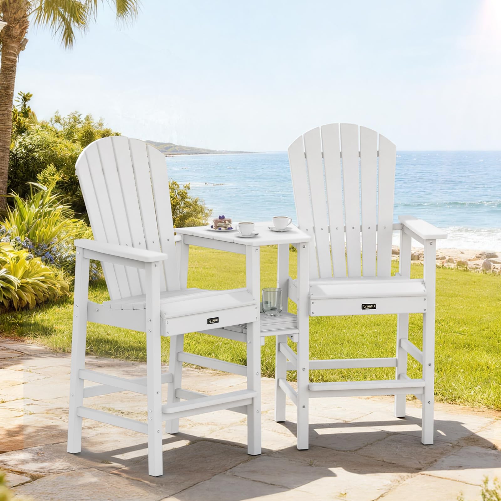 Tall Adirondack Chairs Set of 2 with Dual Trays