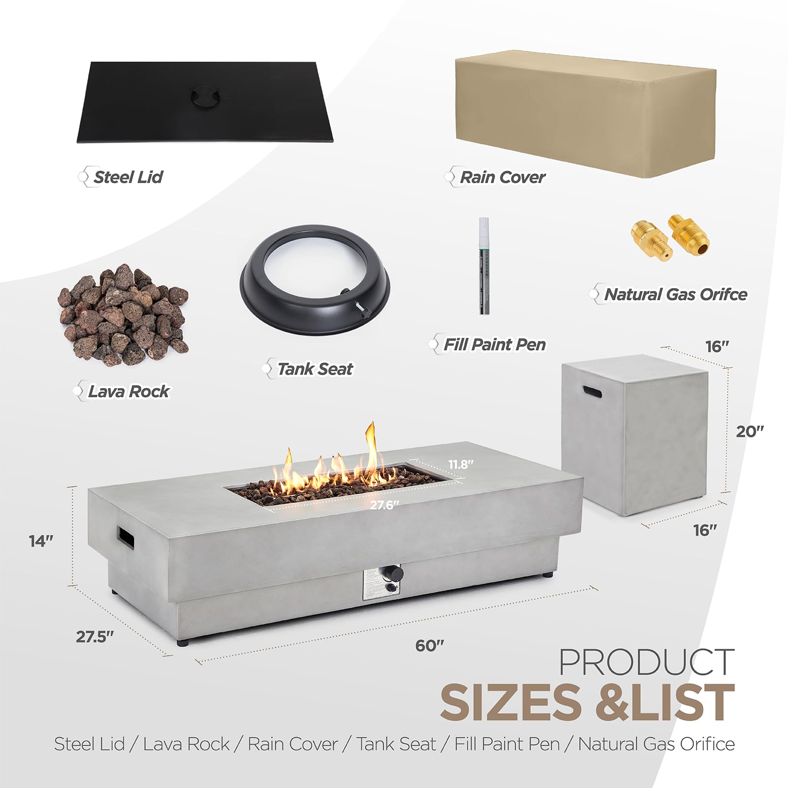 Rectangular Concrete Fire Pit Table
