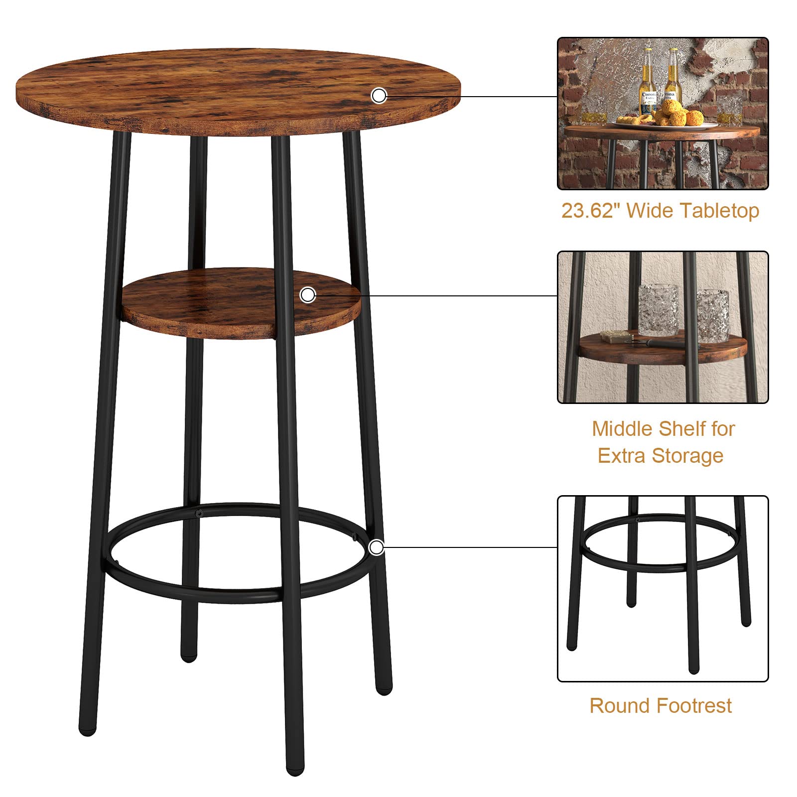 3-Piece Round Bar Table Set with Upholstered Stools