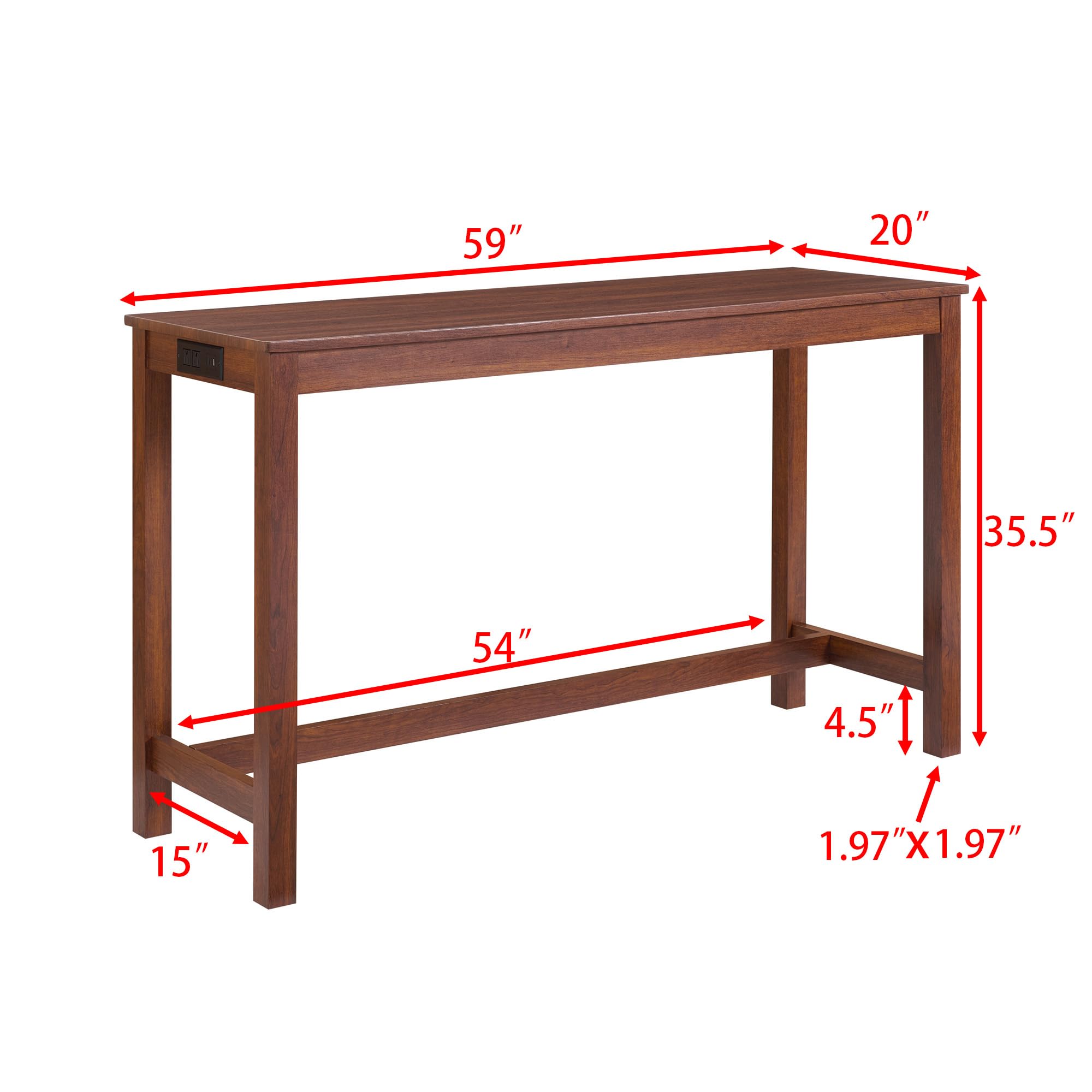 Industrial 3-Person Counter Height Bar Table Set with Power Outlet