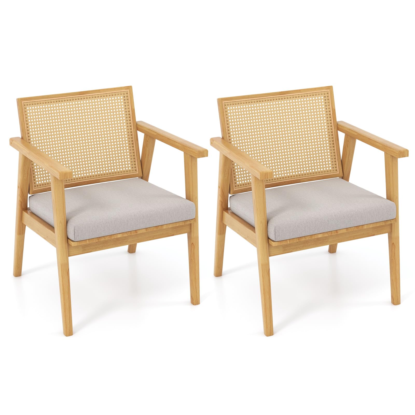 Rattan Accent Chair Set of 2 with Curved Backrest