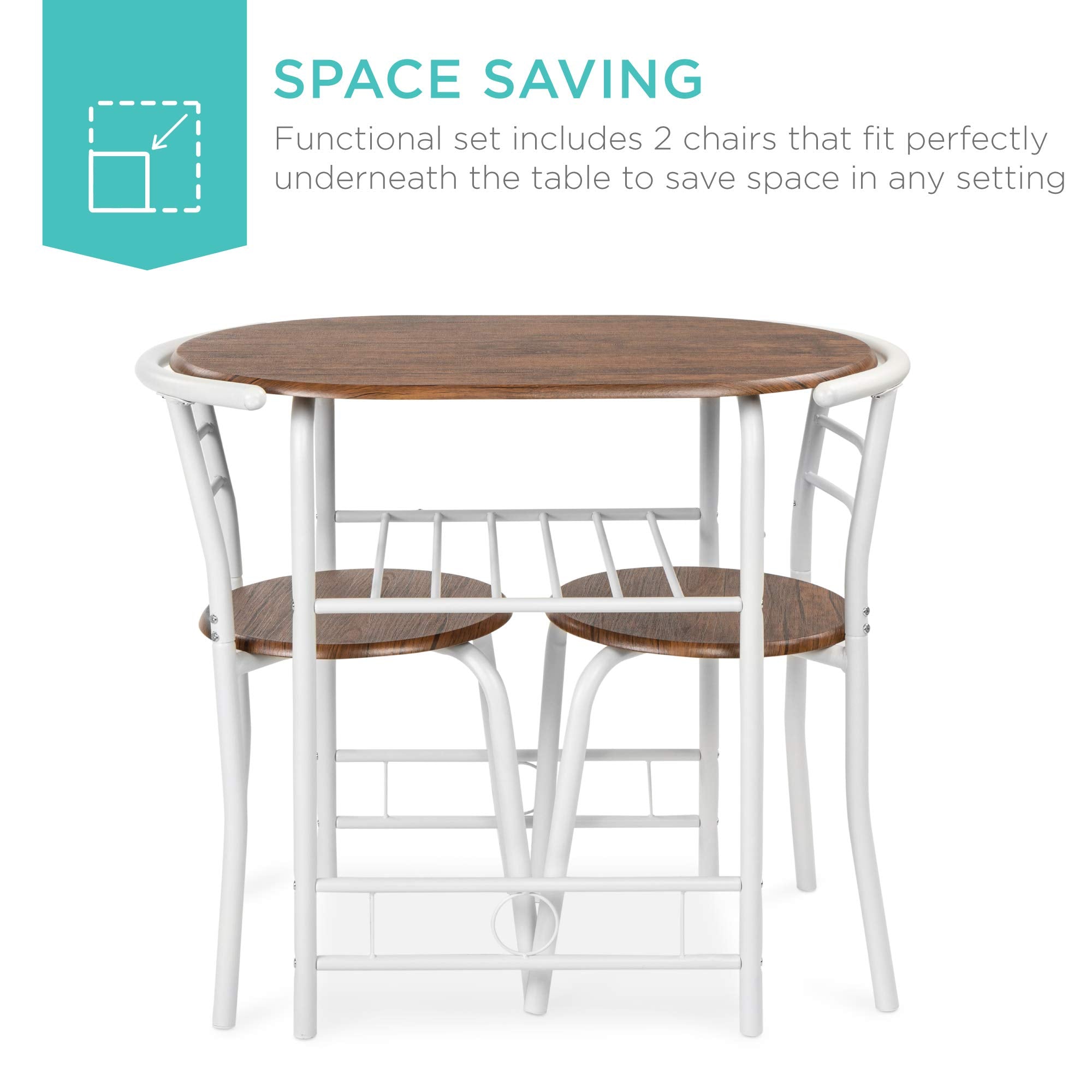 3-Piece Wooden Round Dining Table Set with Wine Rack