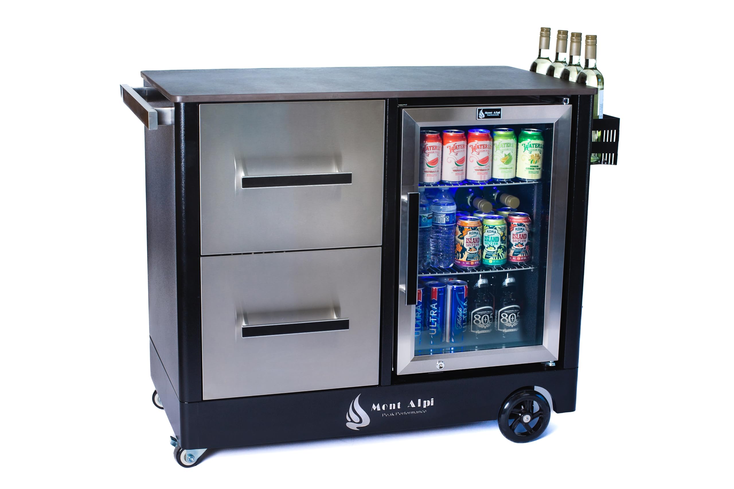 Outdoor Prep Bar Cart with Refrigerator and Pizza Oven