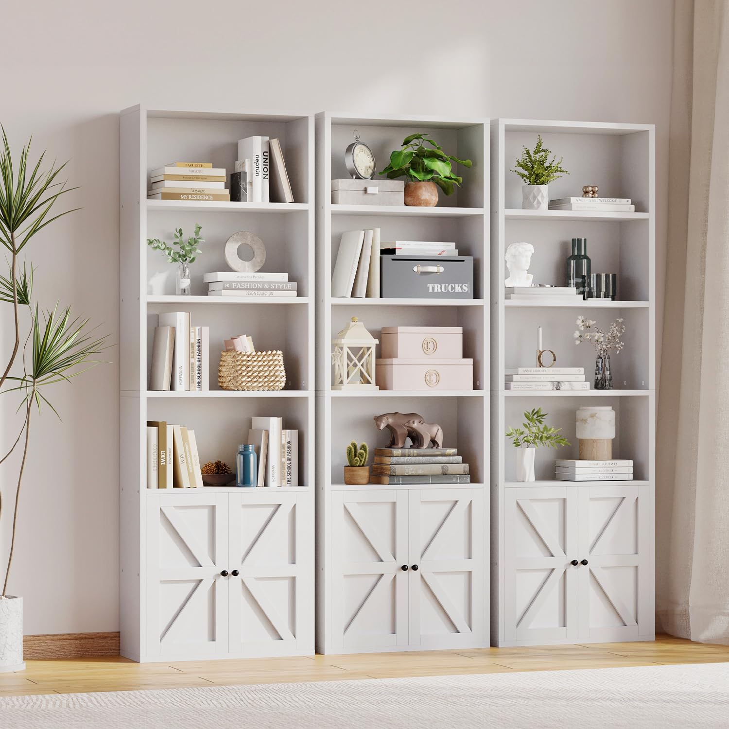 6-Tier Bookshelf with Cabinet Doors