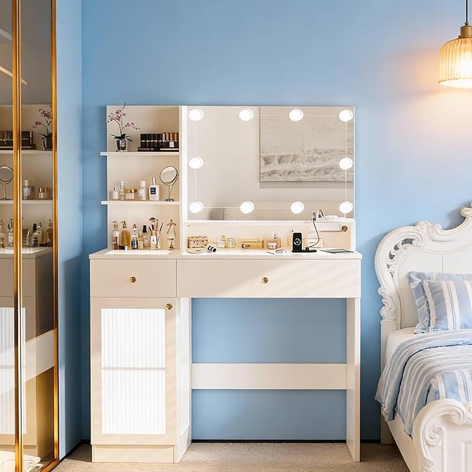 Vanity Desk with Mirror and Lights 44 Inch