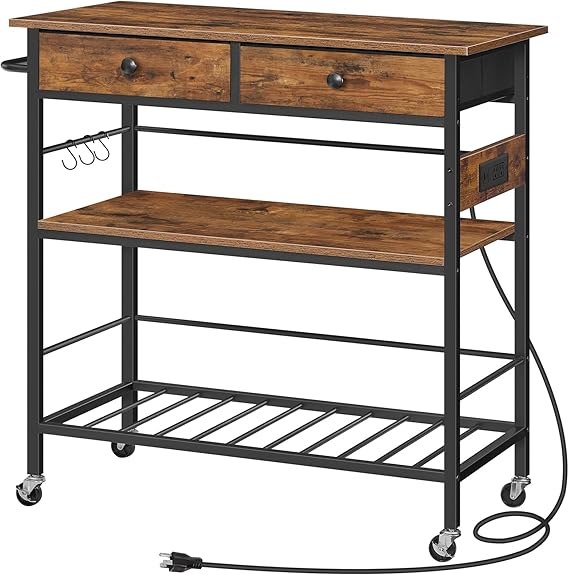 Kitchen Island with Storage and Rolling Cart