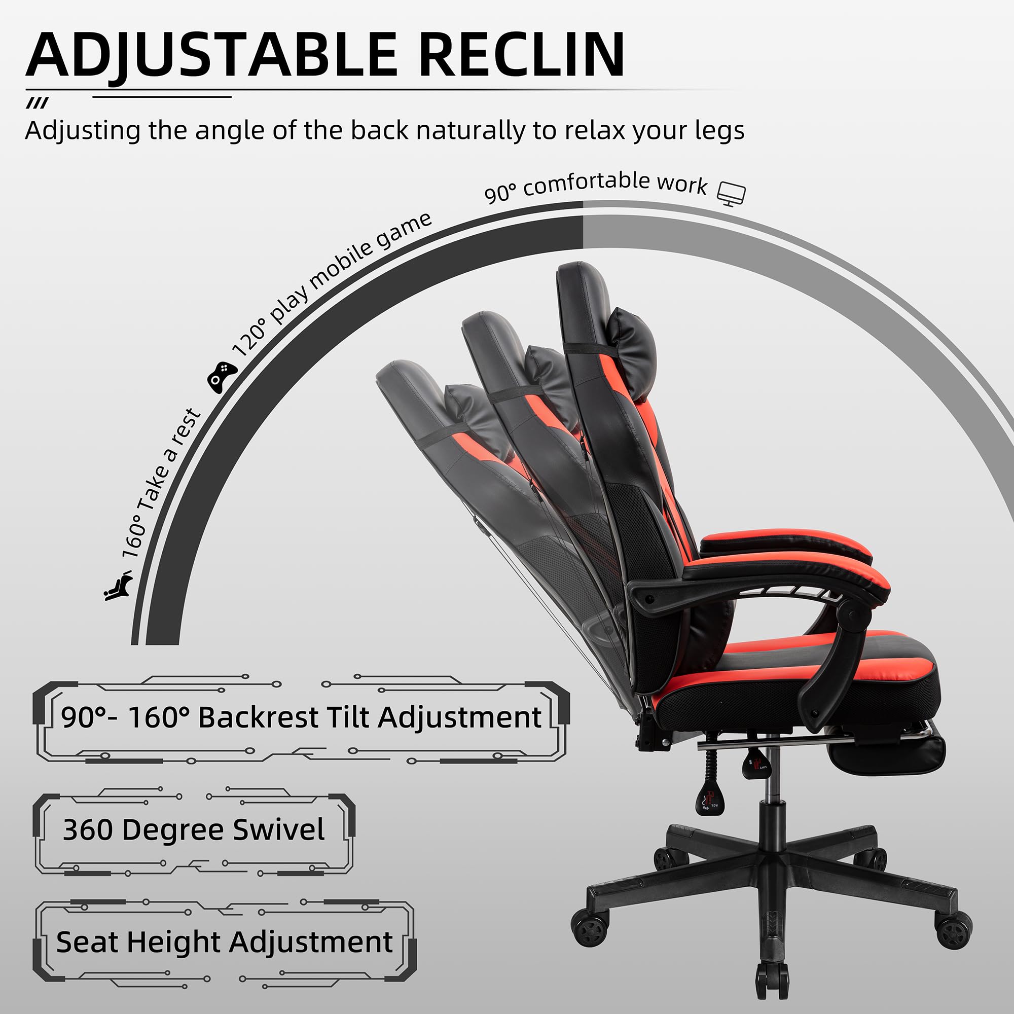 Ergonomic Gaming Chair with Footrest
