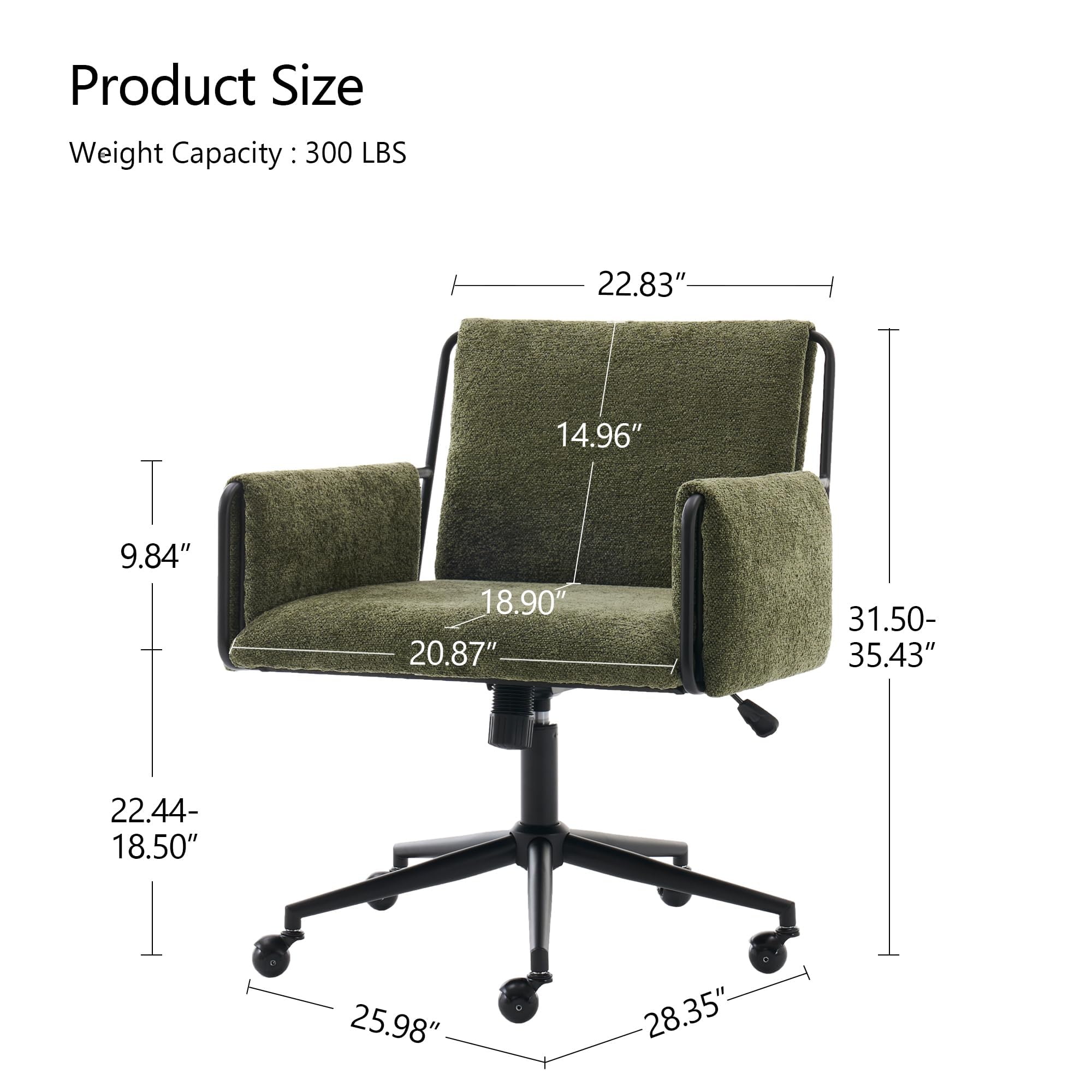 Modern Office Chair Green Boucle Fabric Adjustable Height