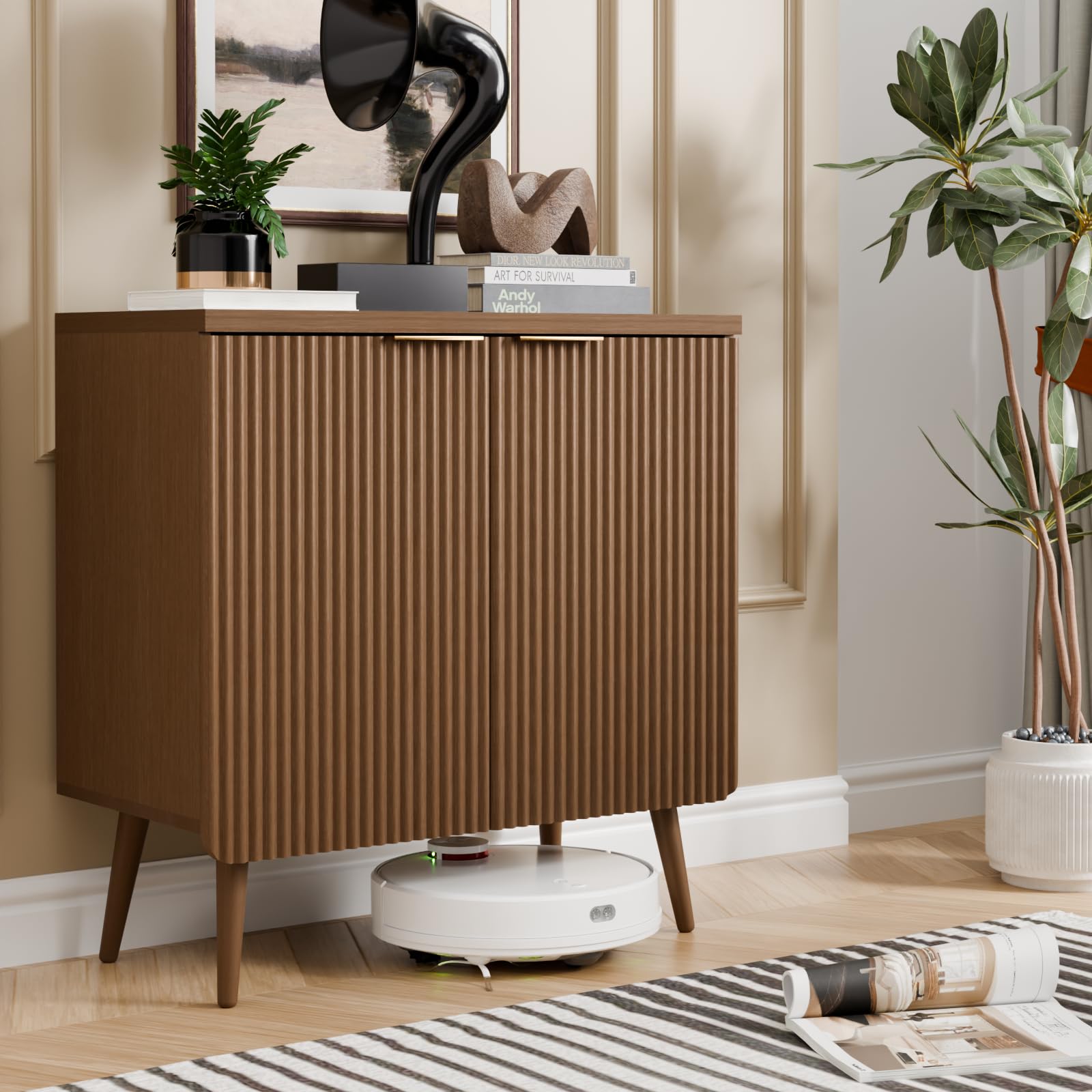 Fluted Sideboard with 4 Doors and Adjustable Shelves