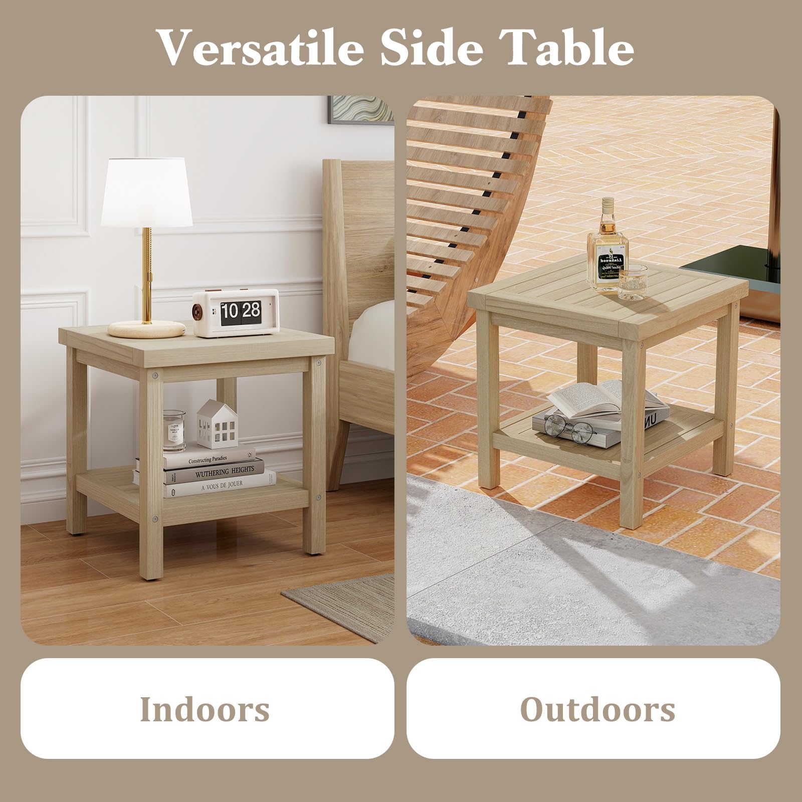 2-Tier Teak Wood Outdoor Side Table
