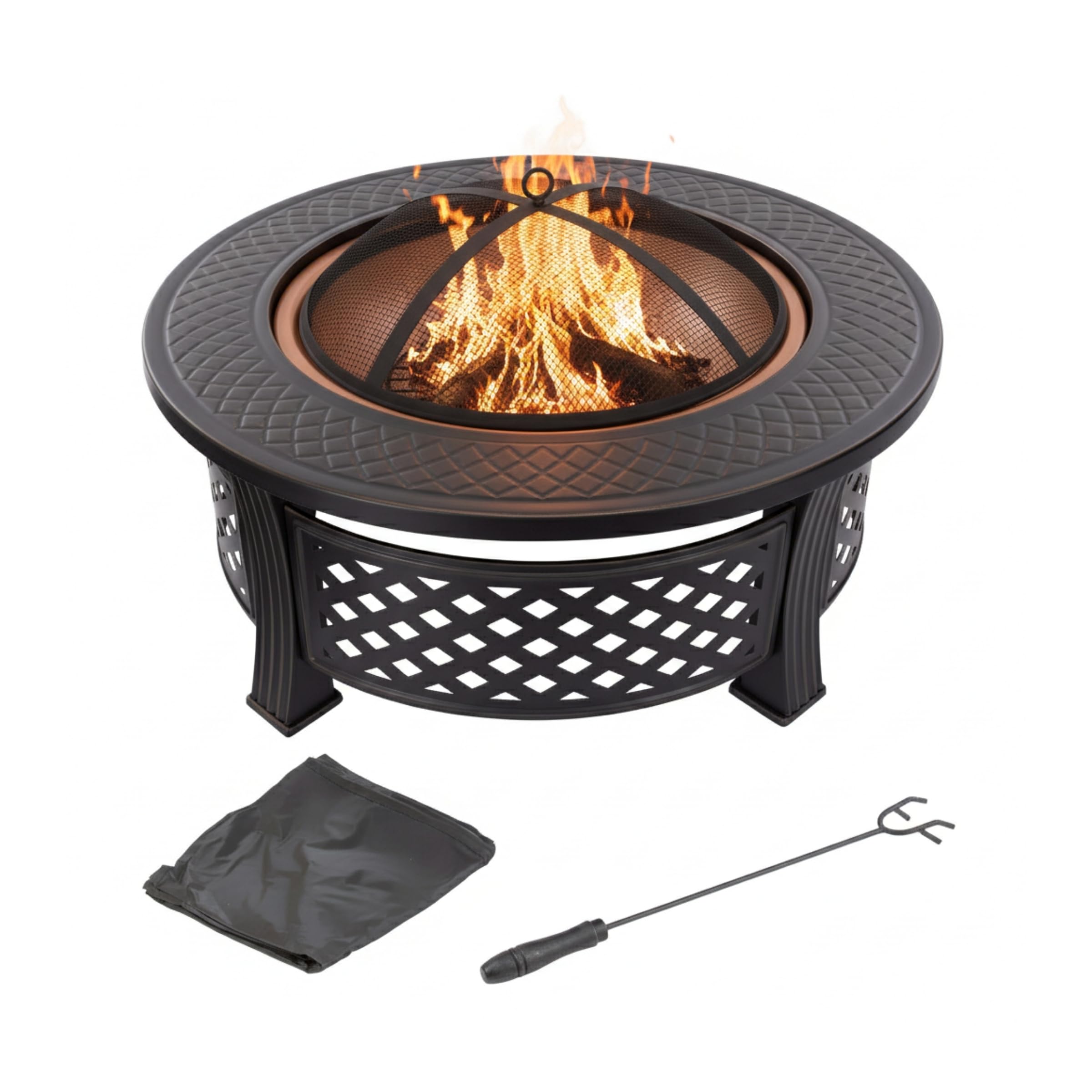 32 Inch Outdoor Fire Pit with Spark Screen Poker and Cover Wood Burning