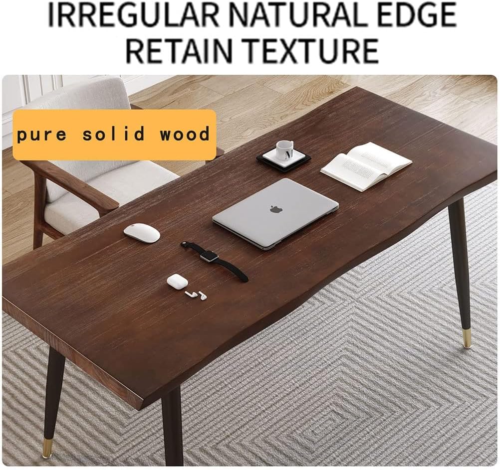 55" Standing Desk Study Computer Desk - Black Metal Frame Solid Wood