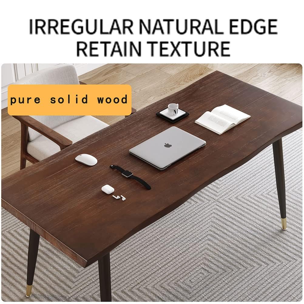 55" Standing Desk Study Computer Desk - Black Metal Frame Solid Wood