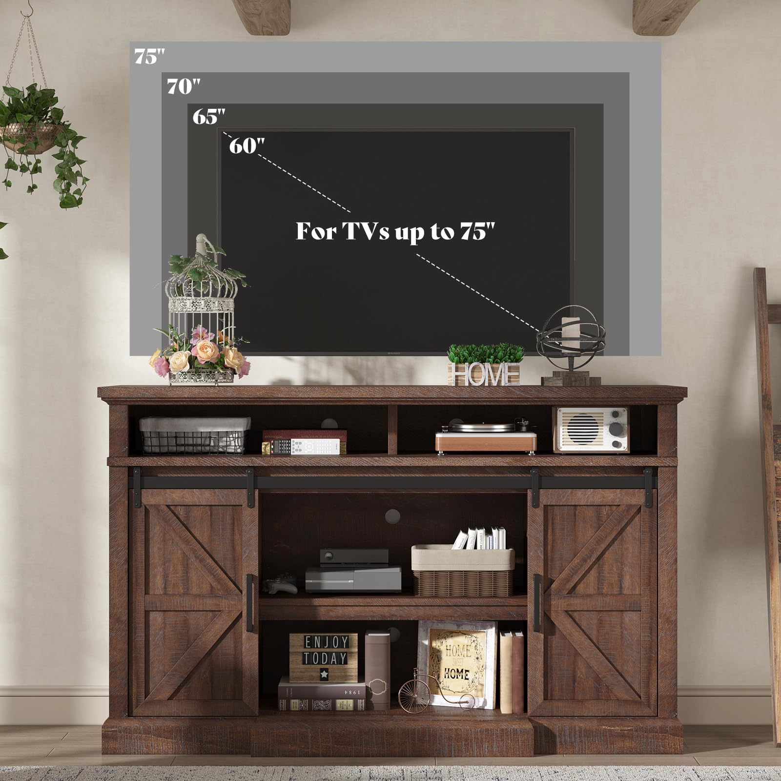 66" Farmhouse TV Stand with Sliding Barn Door